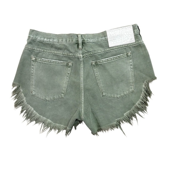 ONE TEASPOON Rollers Jean Shorts Distressed Frayed Hem Cheeky Olive Geen Size 29 - Picture 2 of 8
